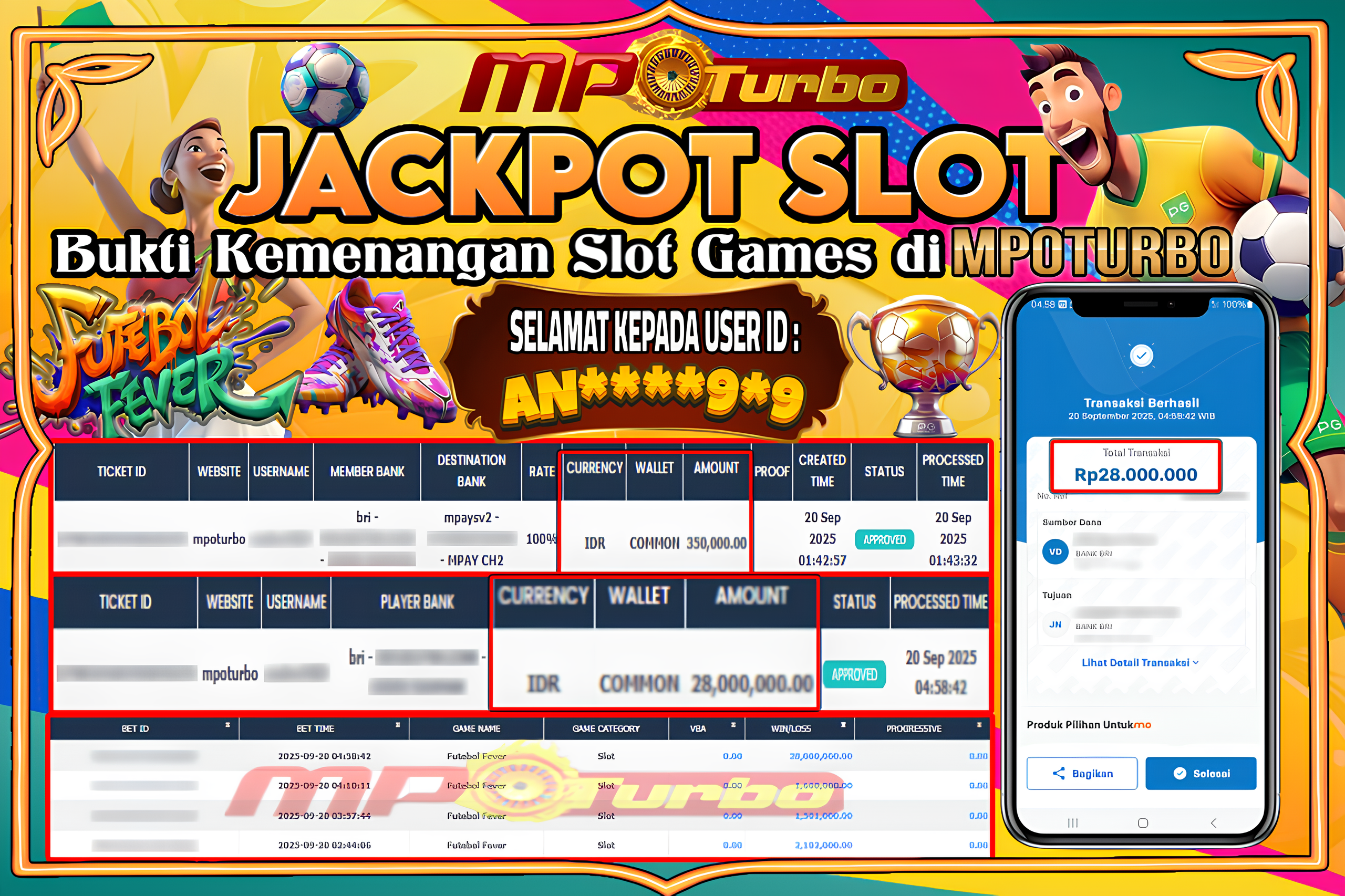 MPOTURBO JACKPOT SLOT FUTEBOL FEVERE - PG - SOFT Rp 28,000,000.00,- LUNAS